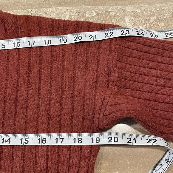 Womens‎ Cropped Ribbed Sweater Mock Turtleneck Rust Red Brown Fisherman College - Picture 7 of 8